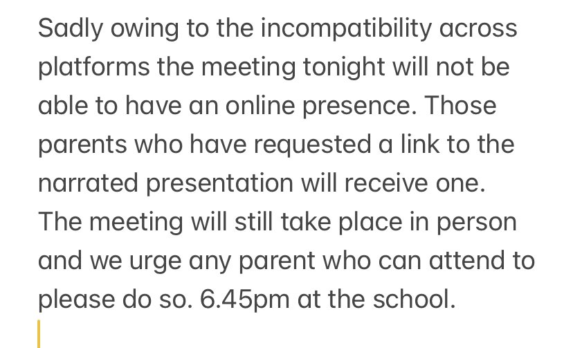 Re parent council meeting tonight please see below:
