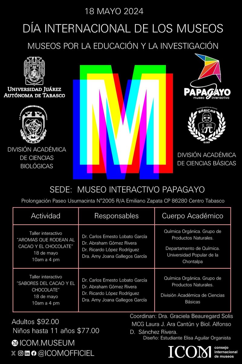 PapagayoTabasco's tweet photo. En conmemoración del Día Internacional de los Museos, este 17 y 18 de mayo, Papagayo, en colaboración con la División Académica de Ciencias Biológicas y la División Académica de Ciencias Básicas de la UJAT han preparado un programa especial. Consúltalo aquí:

#ICOM #UJAT #DACBIOL https://t.co/pIxV7gw59G