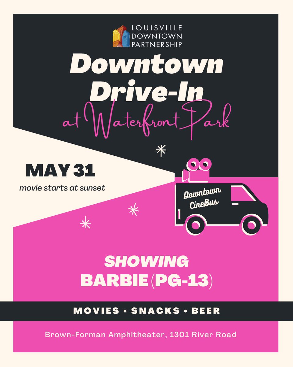 wfpark's tweet photo. 🤫 Shhh, the show's about to begin. The return of the outdoor movie night series, Downtown Drive-in, starts May 31st with a showing of Barbie! 

For more info, visit https://t.co/kL1mcezvCE. 

📸: Downtown LOU https://t.co/VYVVdtgeKu