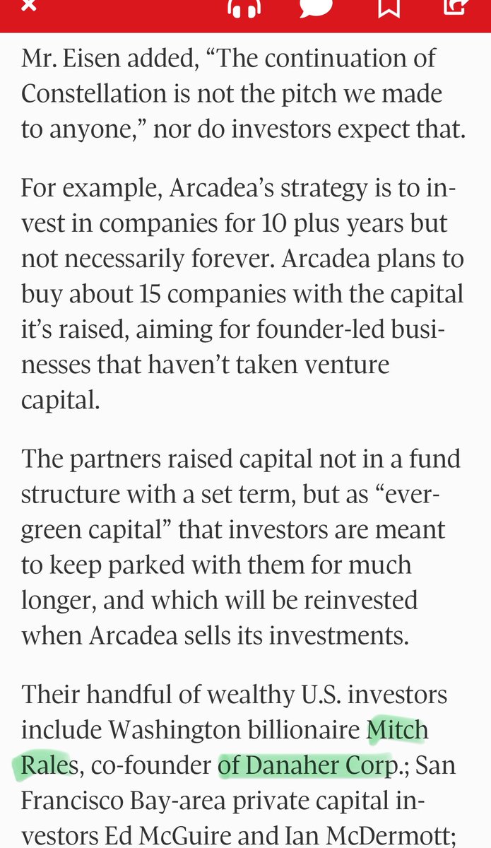 As pointed out to me although Danaher co-founder is backing $CHG.DE and they are focusing on VMS it looks ML was referring to Arcadea Group (Private) which was started by former $CSU.TO dealmakers Paul Yancich and Daniel Eis backed by Mitchell Rales from $DHR