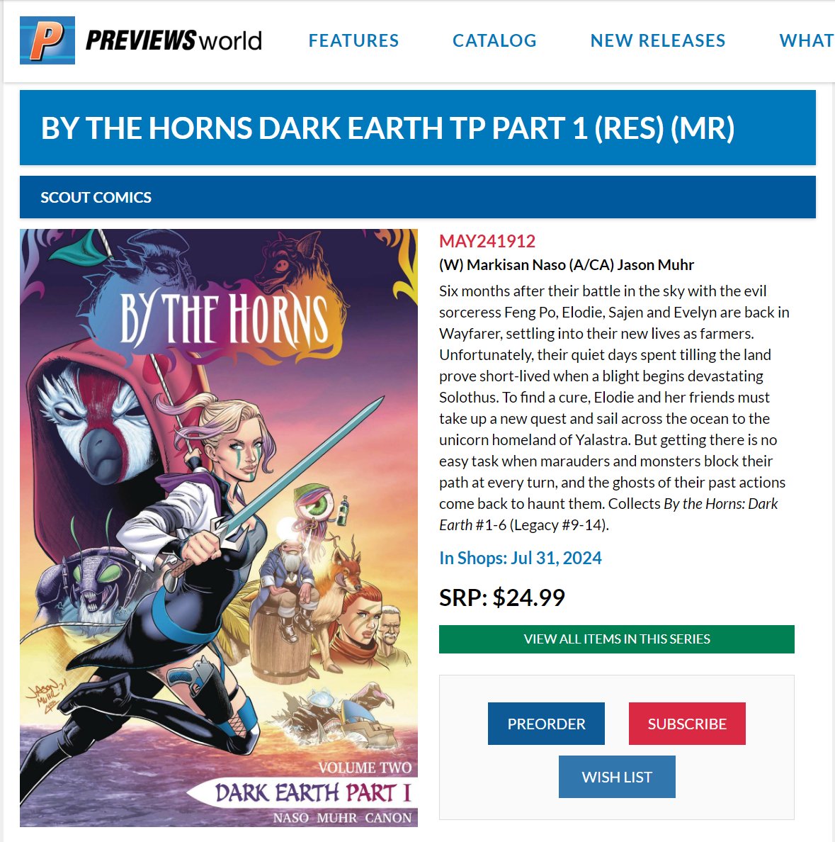 FINALLY FINALLY FINALLY the BY THE HORNS Vol. 2 TPB  is on its way to comic shops! It collects the 1st half of BTH: Dark Earth (1-6), plus lots of back matter. You can preorder it NOW at your local shop! @BYTHEHORNScomic @ScoutComics