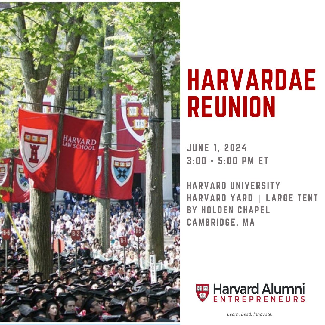 AlumniStartups's tweet photo. It's that time of year, once again!
Not your reunion year? Come party with us anyway.
Free to Harvard Alumni and their invited guests.
RSVP
https://t.co/cCmdsr0pX3
#HarvardAE #HarvardAlumniEntrpreneurs #HAE #HarvardReunion https://t.co/CVo3jATWfU