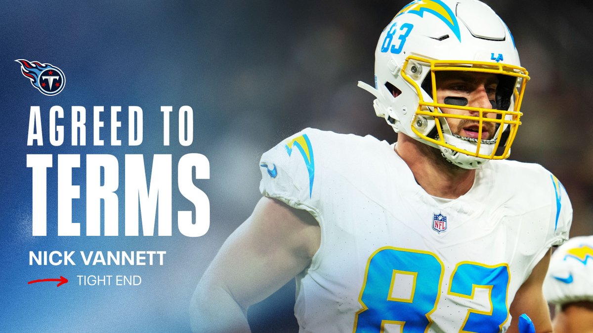 The @Titans have agreed to terms with veteran TE Nick Vannett. Also, the Titans have waived defensive back Rod Gattison. READ bit.ly/4ai5r4v