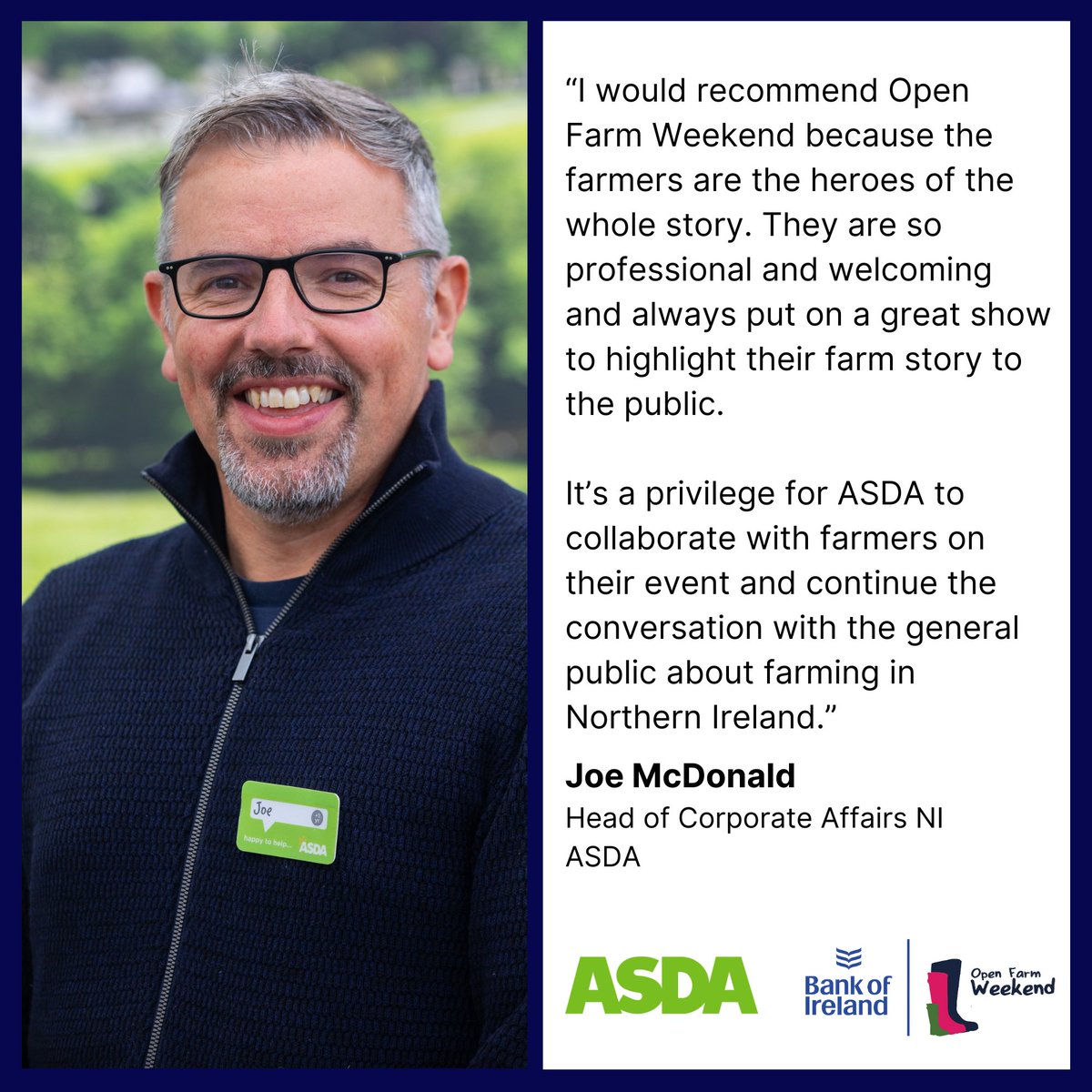 🤝PARTNER NEWS🤝We are thrilled to announce that the schools day during Bank of Ireland Open Farm Weekend is happening on Fri 14 June in collaboration with @UFUHQ & kindly sponsored by @asda. We hear from @Joe_AsdaNI from ASDA about why farmers are the real stars of our event! 🌟