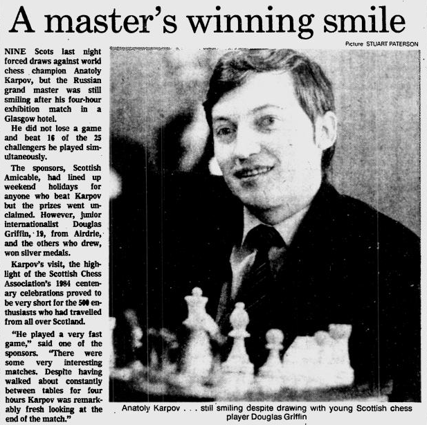 40 years ago today: chessscotland.com/documents/hist… Aged 10, in November 1977, I had seen Karpov on 'The Master Game' (BBC TV) & was inspired to study chess seriously; in March 1979 I played my first tournament; 5 years and 2 months later I was shaking hands with the World Champion. 🙏