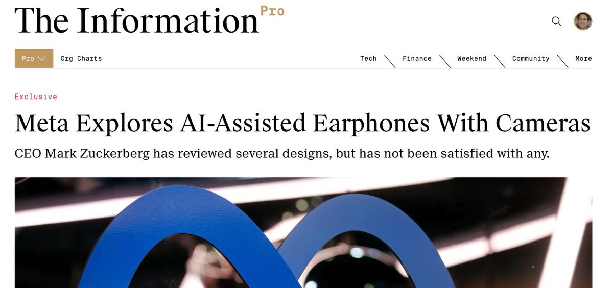 All the big tech cos eventually converge on the same thing. The next thing they're all thinking about is AI ear buds. theinformation.com/articles/meta-… @SylviaVarnham @KalleyHuang