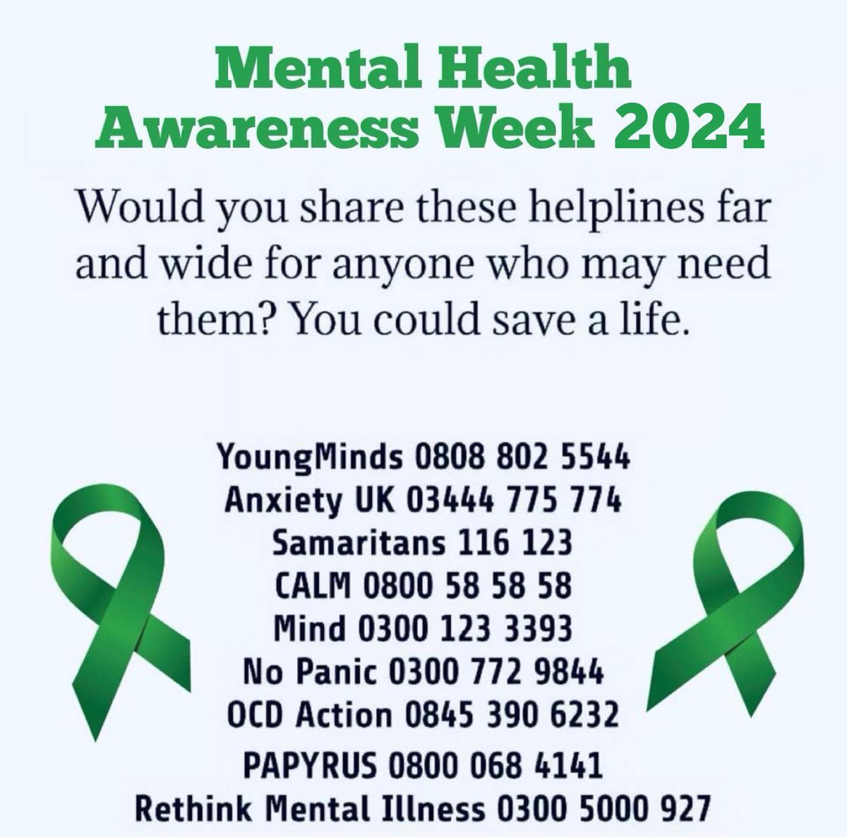 #MentalHealthAwarenessWeek2024 A phone number or kind word can save a life 🙏🏻