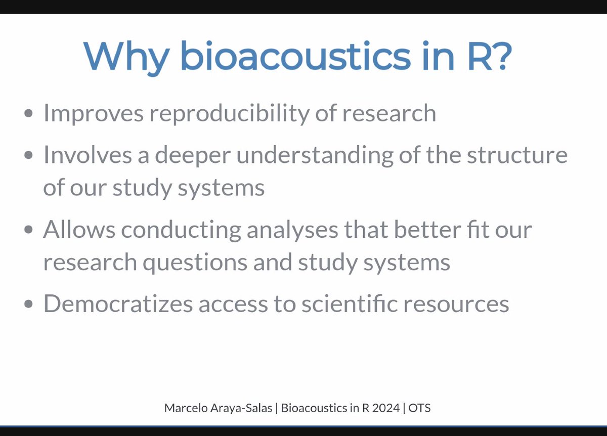 Today I started a 5-day course 'Bioacoustic Analysis in R: Unveiling Nature’s Sounds' taught by @M_Araya_Salas through the Organization for Tropical Studies. Feeling out of my depth as an R novice, but enjoying learning new approaches in #bioacoustics. tropicalstudies.org/course/online-…