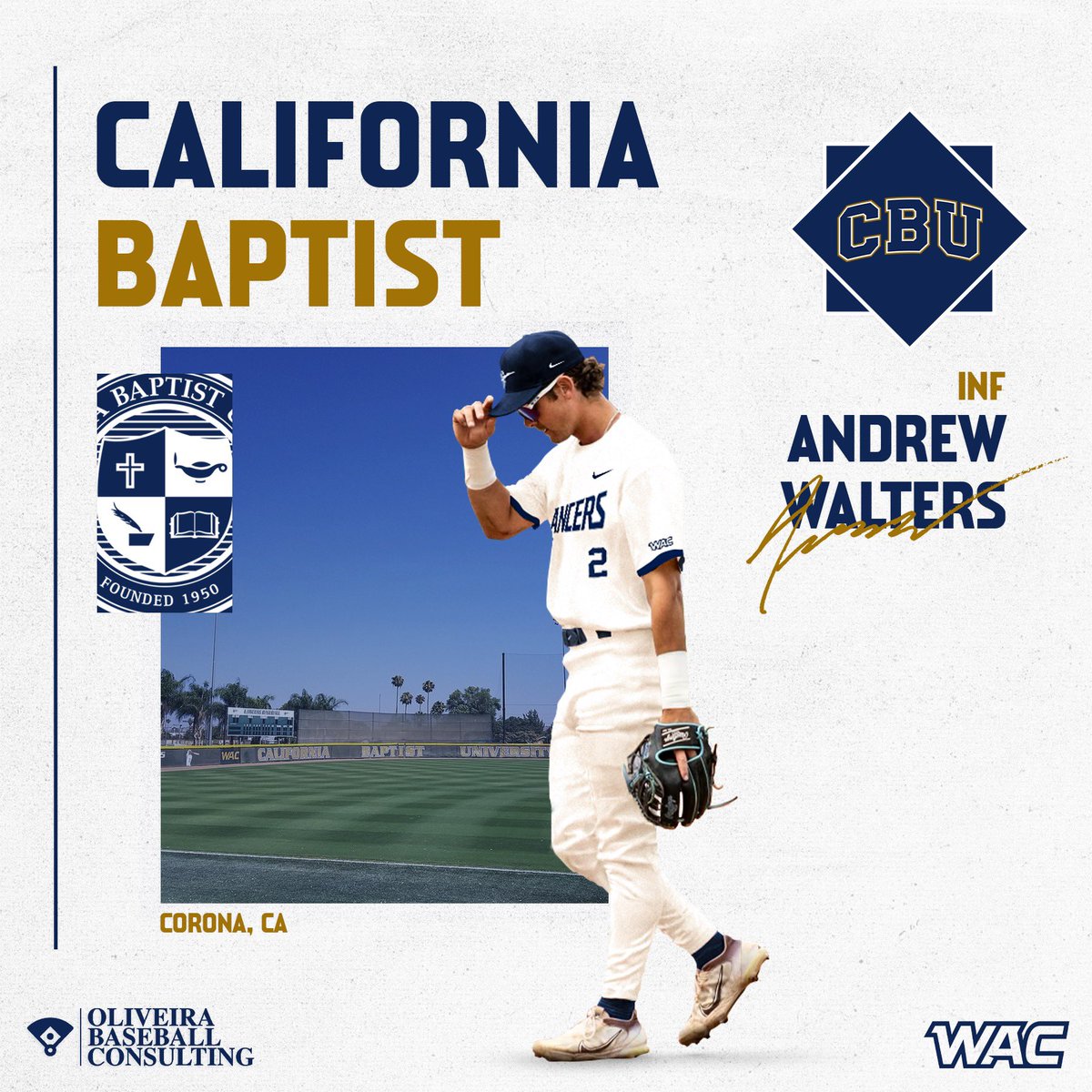 Congrats to Andrew Walters on his commitment to California Baptist University. The Lancers are keeping a premium JUCO player close to home in Riverside. Fired up for the Walters family! #CBU #LanceUp ⚔️ #WAC #Committed #OBC @andrewwww_54