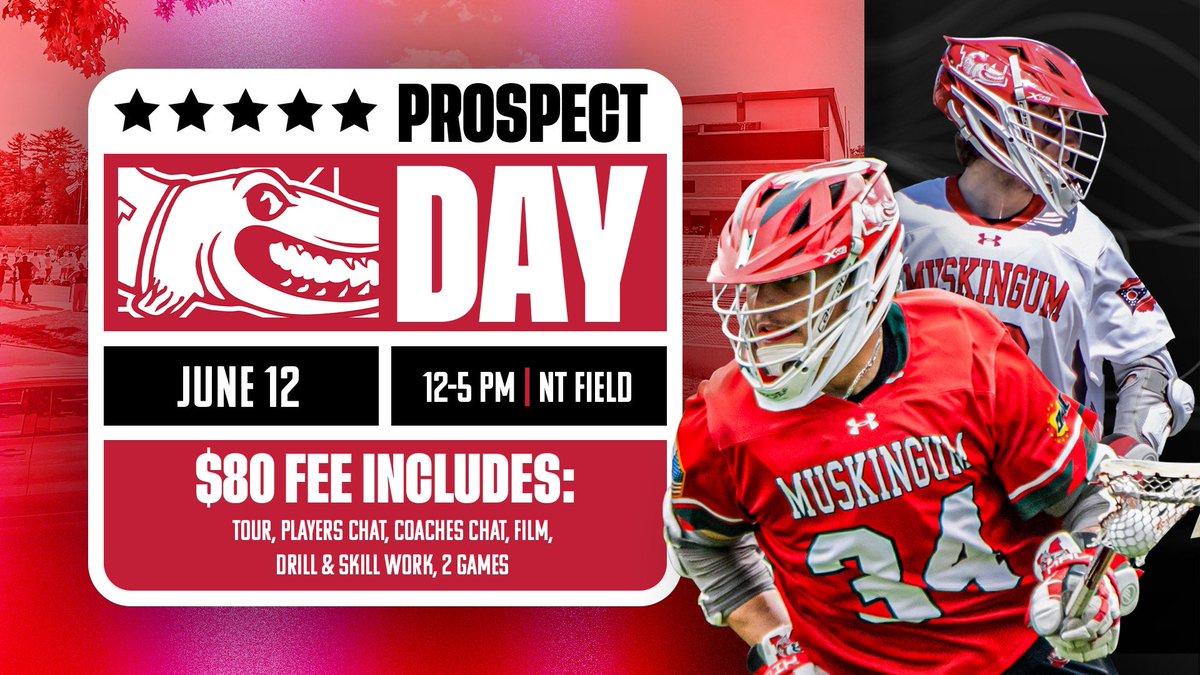 PROSPECT DAY - Join us on June 12th! We’re building something special here at Muskingum. Sign up to experience the energy in our program and compete against your peers! #DefendTheM
-
🎞️: Film included 
👂🏼: Player chat/Q & A
🥍: Drill & skill work + 2 games
menslacrosse.fightingmuskiescamps.com