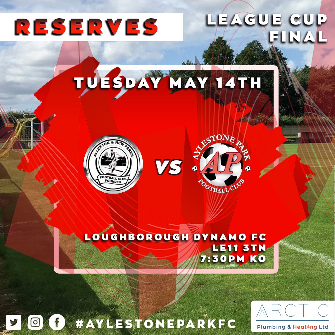 L E A G U E C U P F I N A L 🤩 Good luck AP Reserves as they look to finish the season with a trophy 🏆 🆚 @Allexton1st 🗓 14 May ⏰ 7:30pm KO 🏟 Loughborough Dynamo FC LE11 3TN 🎟 £6 #AylestoneParkFC #upthepark #thereds 🔴🔴🔴