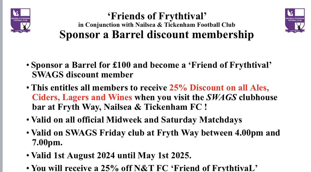 🚨Sponsor a Barrel discount membership🚨 •Sponsor a Barrel for only £100 and become a ‘Friend of Frythtival’ SWAGS discount member @nailseapeeps @nailseatown