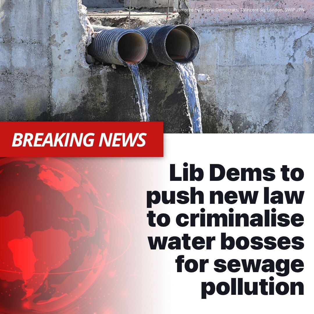 BREAKING: @TimFarron will table an amendment to the Criminal Justice Bill on Wednesday to criminalise water bosses who fail to crack down on their disgusting sewage spills. This new change in the law would deliver justice for swimmers, wildlife and our natural environment.