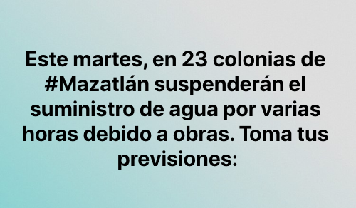 #SERVICIOS | Debido a obras que se hacen en la ciudad, este martes 23 colonias de #Mazatlán estarán sin el servicio de agua potable por varias horas. Toma tus previsiones noroeste.com.mx/mazatlan/suspe…