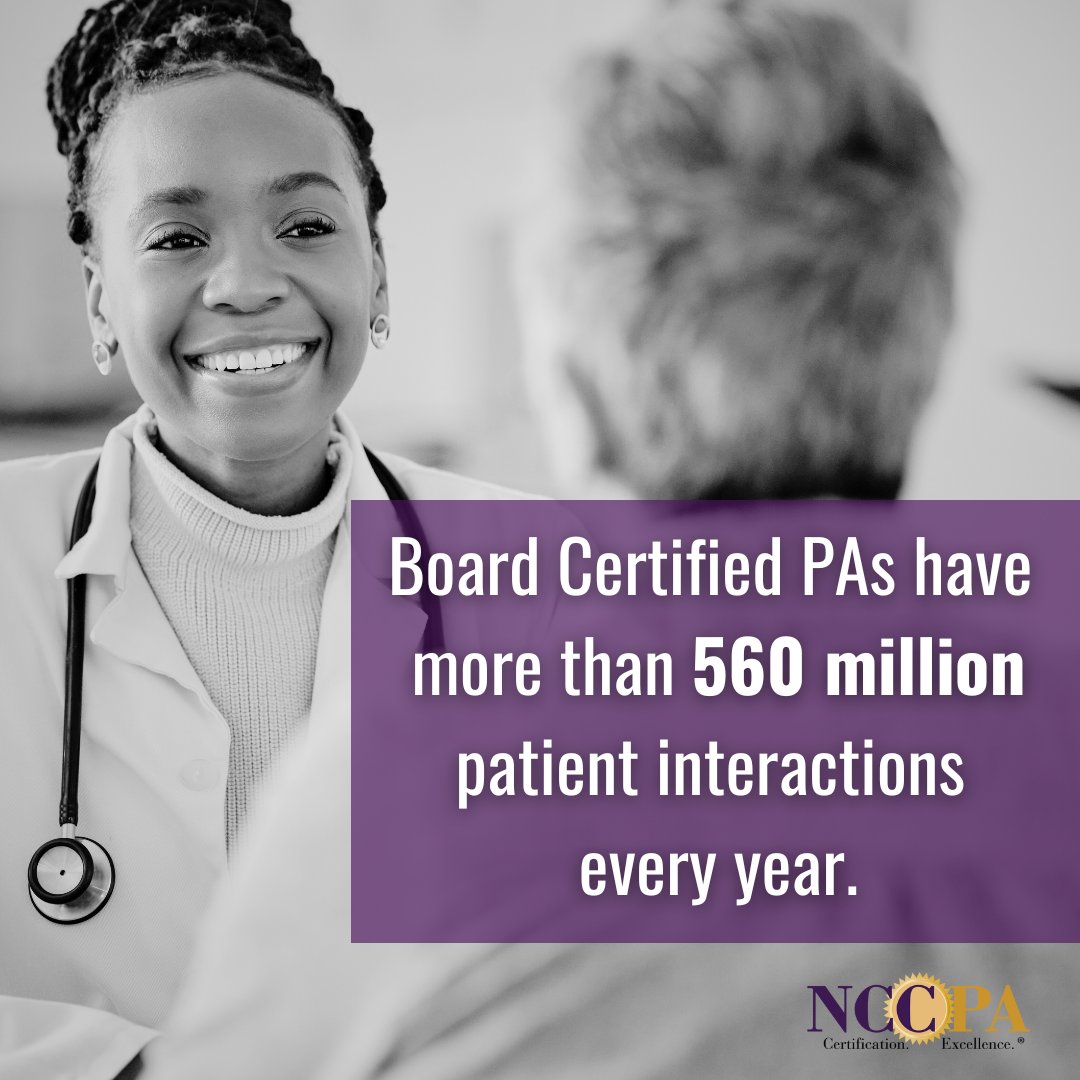 Board Certified PAs see 10.8 million patients each week - that works out to more than 560 million patient visits every year! #PAsDoThat #MondayMotivation bit.ly/46DYeu5