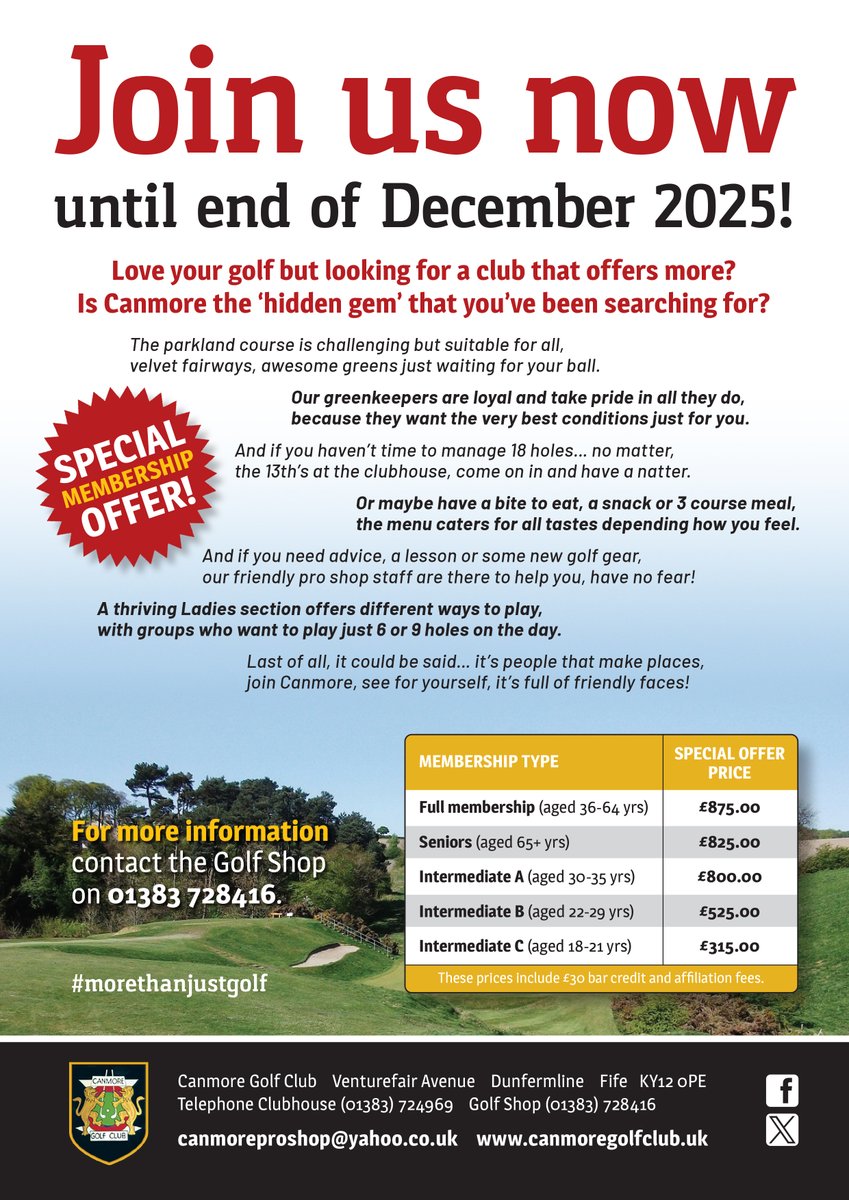 A fantastic 20 months membership offer to join our friendly 'hidden gem'. You will be made most welcome. #golf #dunfermline #morethanjustgolf #greatdayout #MoreThanAClub #GolfMembership