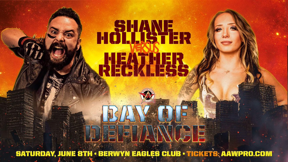 3 matches signed for Day of Defiance on 6/8/24 at the Berwyn Eagles Club: @SPTFREVega v @BEEFTCB @JoeAlonzoJr v @StiffRoboGinger @Heathereckless v @The_Shug More to be announced!!! Tickets at aawpro.ticketleap.com Live on @HighspotsWN