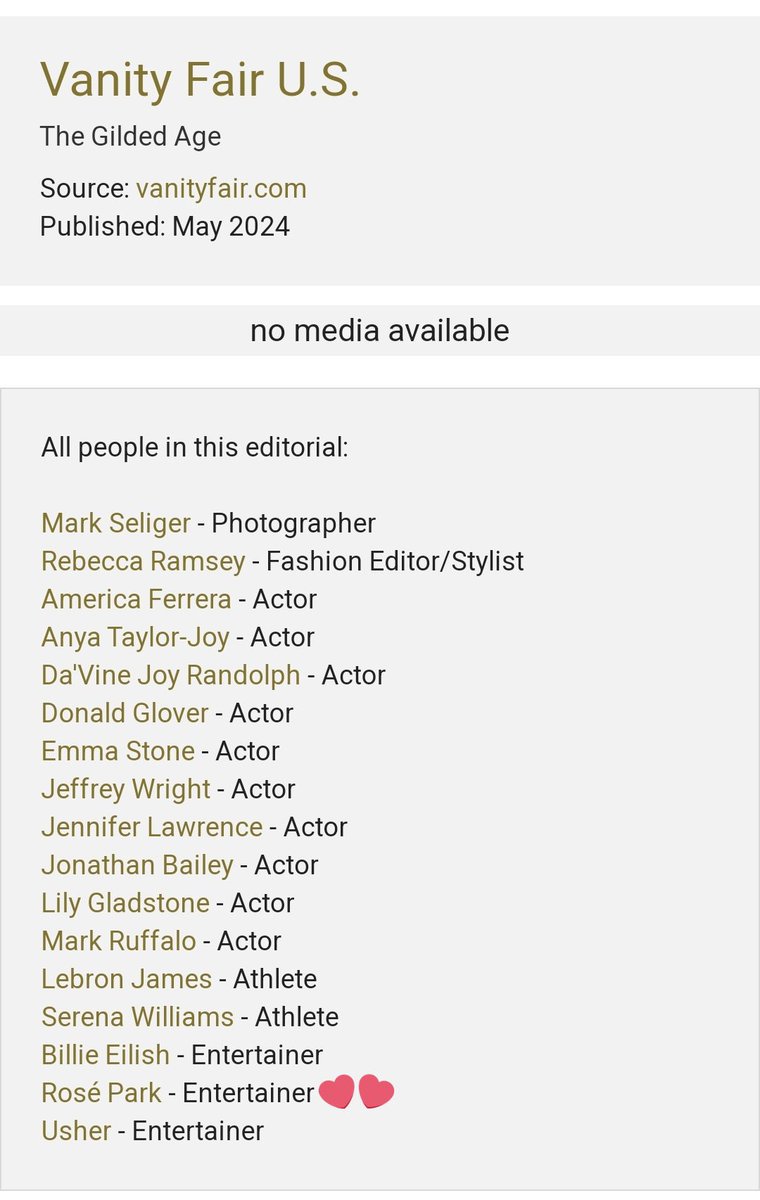 BLACKPINKGLOBAL's tweet photo. #ROSÉ is one of the only three entertainers to be featured in the upcoming US Vanity Fair’s “The Gilded Age” editorial coming out in May, 2024.

#블랙핑크 #로제 @BLACKPINK https://t.co/TDS0ee5fko