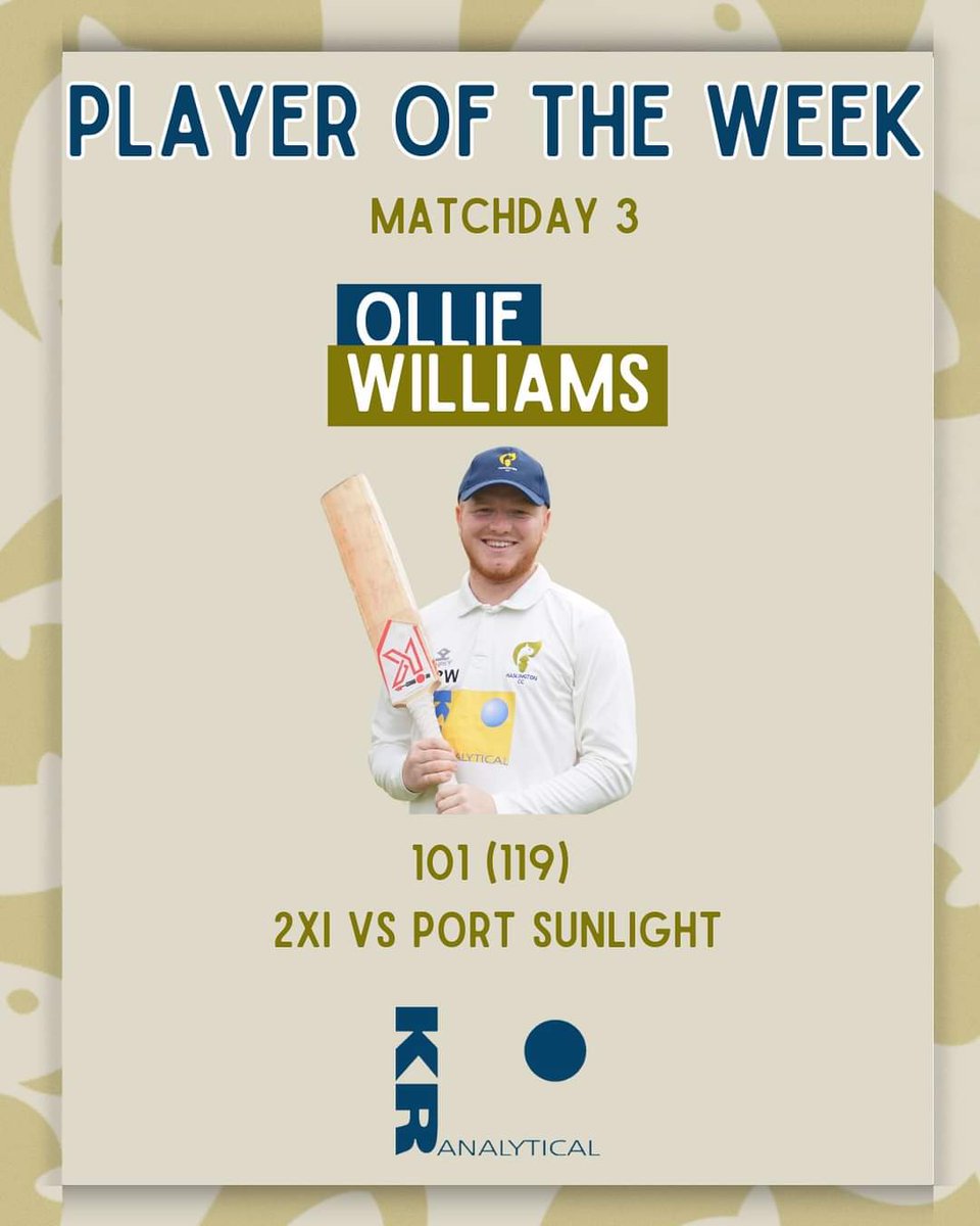 🚨PLAYER OF THE WEEK 2s skipper Ollie Williams brought up his hundred in a 177 run victory over Port Sunlight A massive shout goes to young Aaron Pittem who scored his first senior 50, in what was a vital innings in the 3rd team victory. Keep up the great work Aaron!🐿️