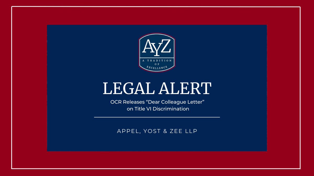 AppelYostZee's tweet photo. @usedgov Office of Civil Rights released a new "Dear Colleague" letter to schools, outlining obligations of schools to ensure #nondiscrimination based on race, color, or national origin under #TitleVI. Read more here👉https://t.co/pSn9kax6DX https://t.co/i756VbEaFo