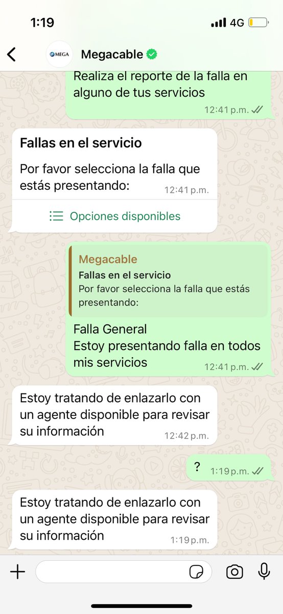 artamanji's tweet photo. @Megacable @Megacable  Llevo 4 días sin servicio, ya fueron sus técnicos y no me resolvieron nada… q según era un tema del sistema y q antier quedaría por sí solo. Por su call center lo mismo desde el sábado, y hoy lunes por su whatsapp miren. https://t.co/1NNIq5Sv4r