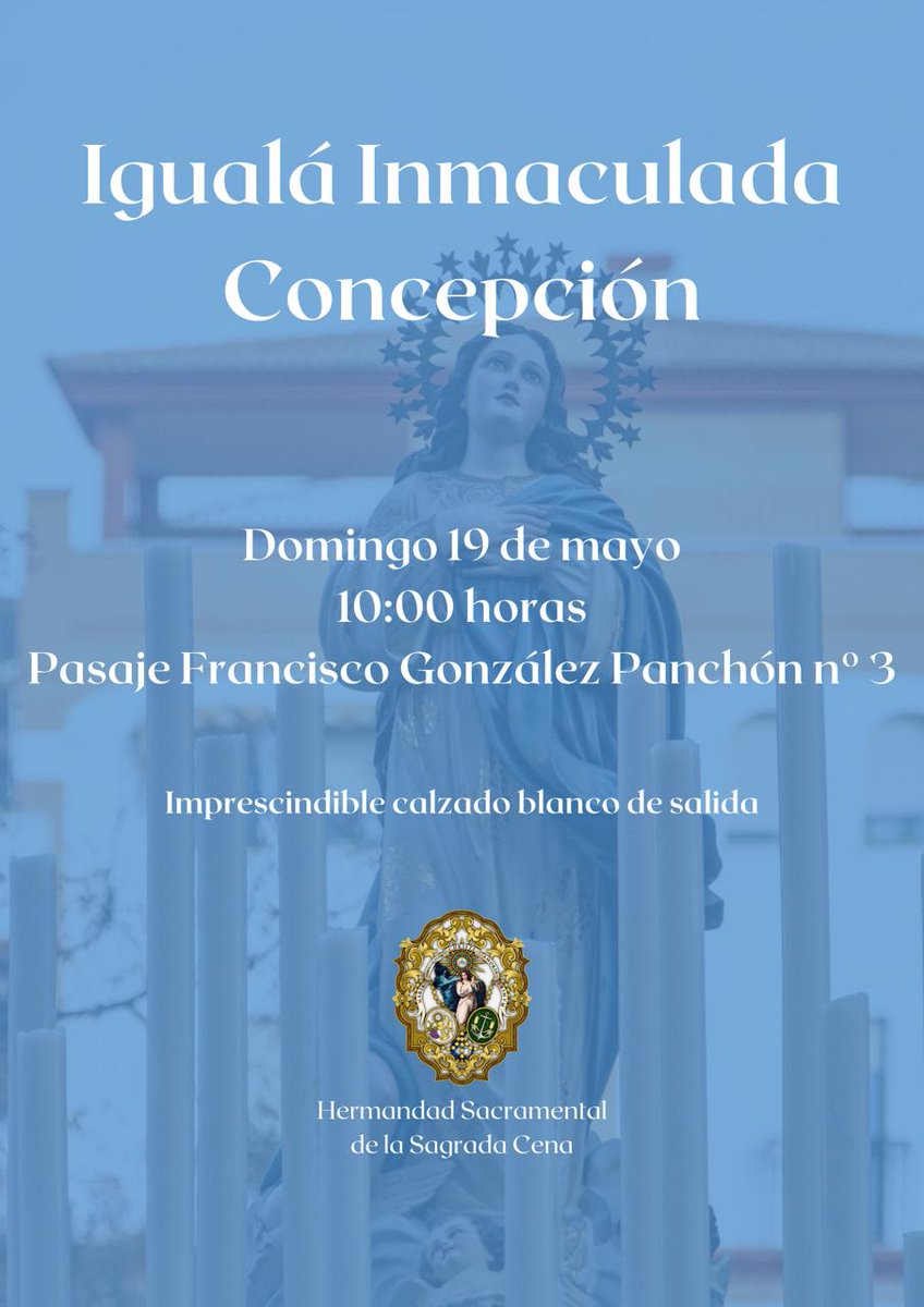 Un año más, convocamos la Igualá para el pasito de la Inmaculada Concepción, el cuál saldrá este año en la procesión del Corpus de nuestra Hermandad, el próximo día 8 de Junio