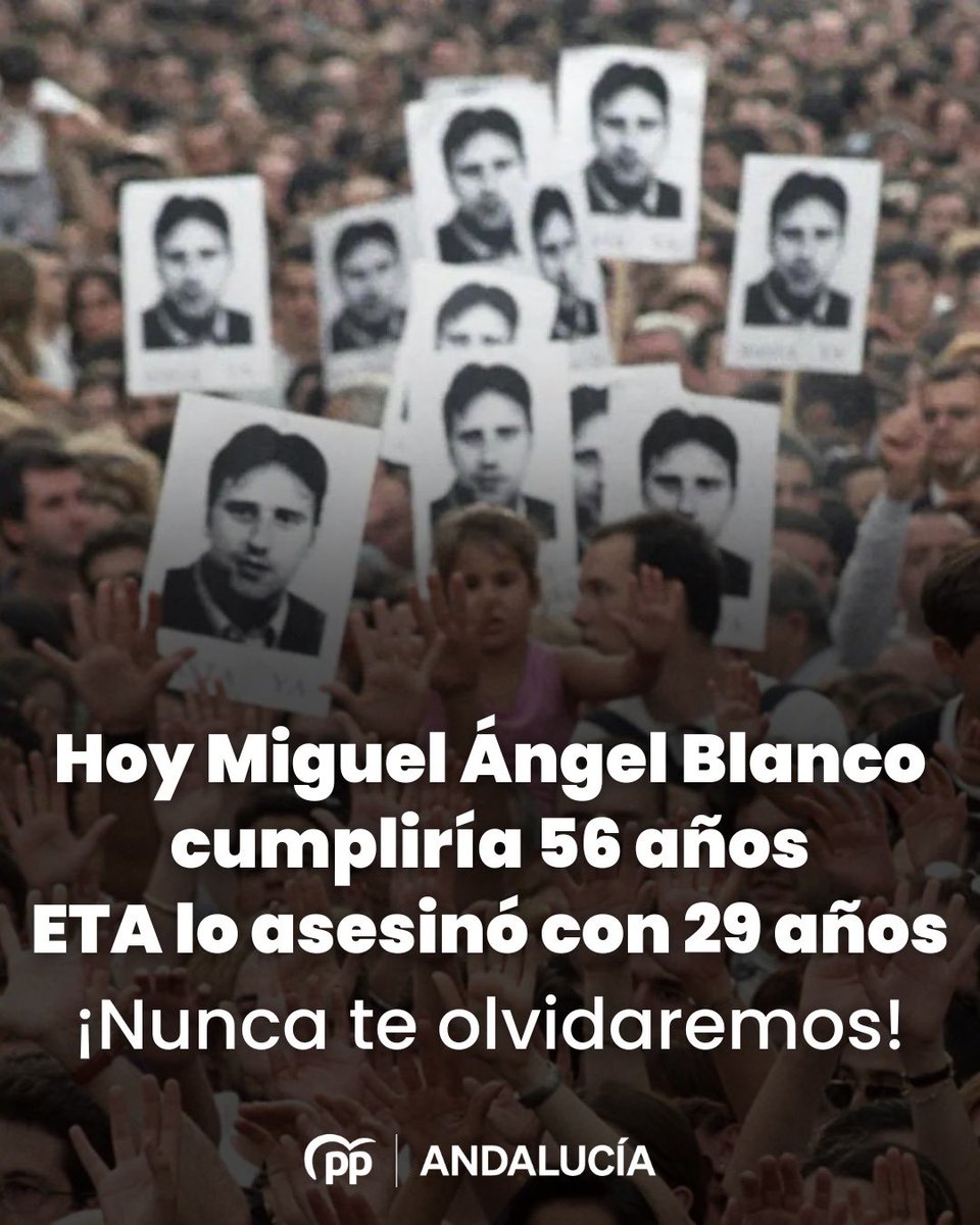 ⚫️ Hoy Miguel Ángel Blanco cumpliría 56 años. ETA lo asesinó con 29 años. Siempre recordaremos su valentía y coraje, es una obligación.