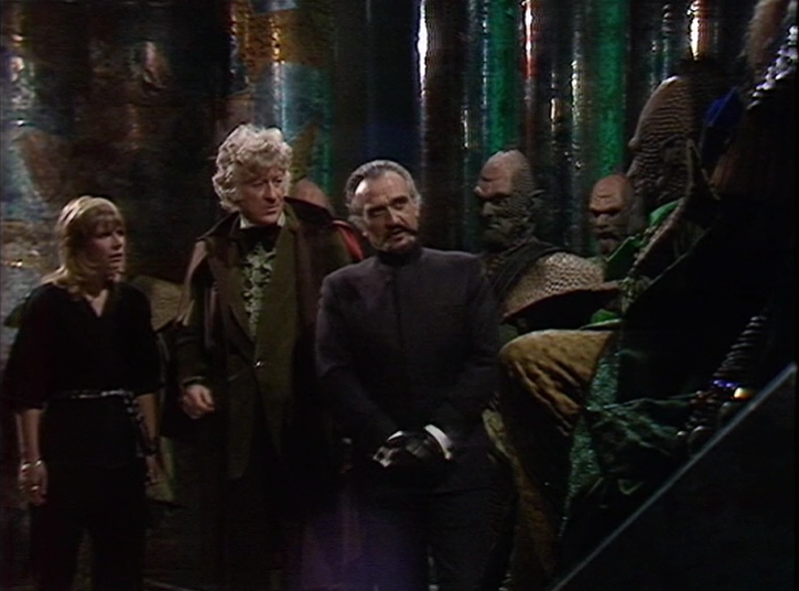 DWUDatabase's tweet photo. "Silence! Females are not permitted to speak in the presence of the Emperor" I think there was a missed opportunity to deal with how the President of Earth being a woman affected this relationship #DoctorWho #FrontierinSpace https://t.co/bAO3dZkdyn