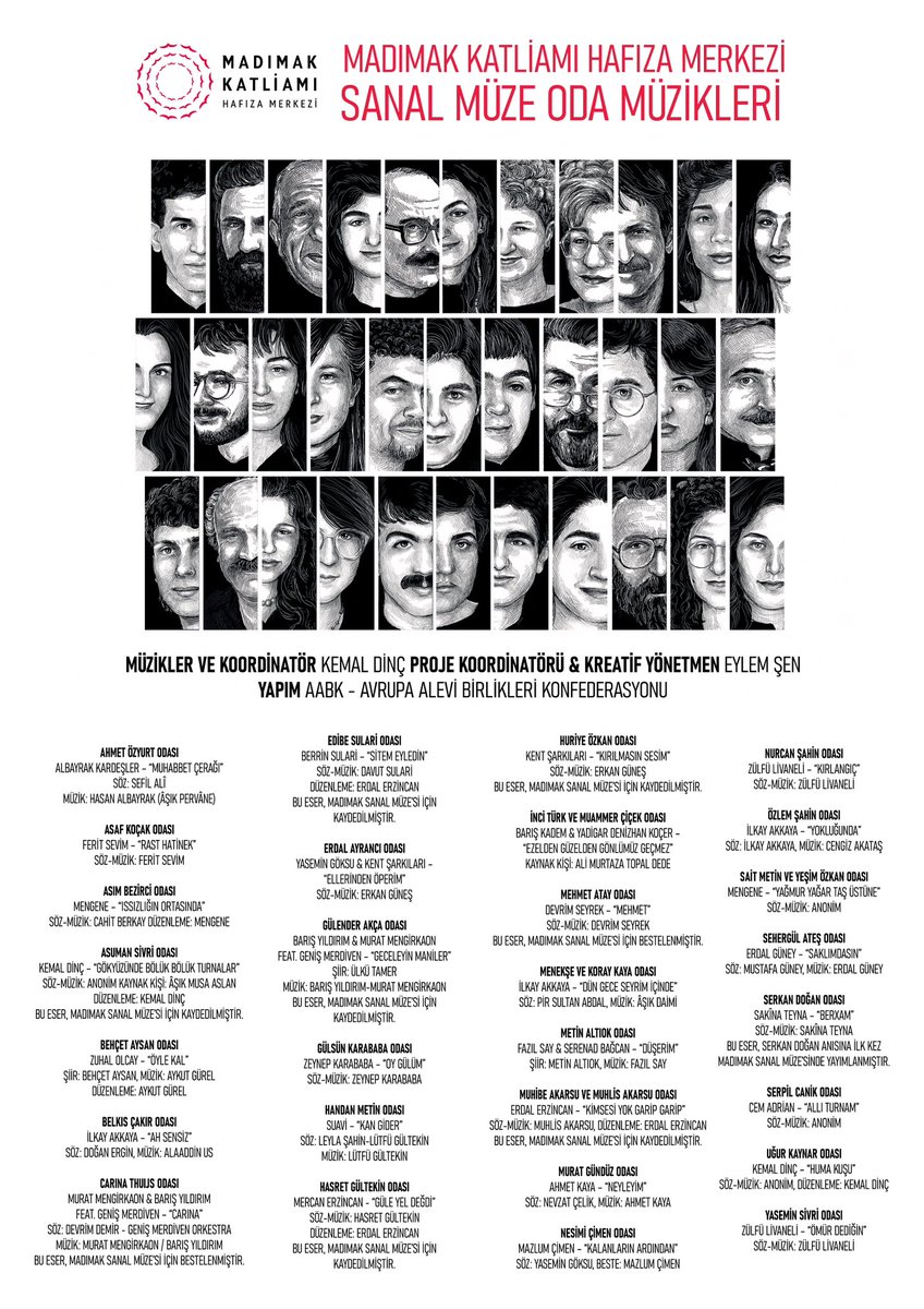 Madımak Katliamı Hafıza Merkezi Sanal Müzesi, katledilen 33 canımızın anılarını, düşlerini, umutlarını sonsuzluğa taşımak için gökyüzüne bakan herkesin görebileceği bir web anıt olarak inşa edildi. Her bir canımızın odasına bir ezgi eşlik etti. Sanal Müze'nin müzikle