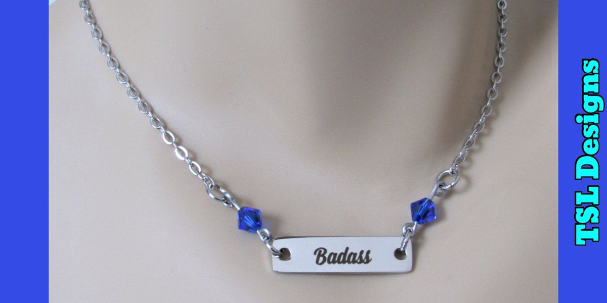 Badass Laser Engraved Bar Necklace with Birthstone Crystals buff.ly/2UUQCUO #badass #necklace #barnecklace #handmade #jewelry #handcrafted #shopsmall #etsy #etsystore #etsyshop #etsyseller #etsyhandmade #etsyjewelry