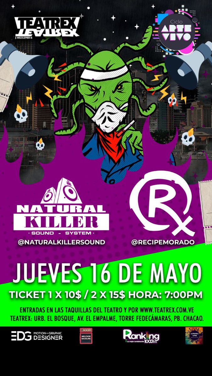 hectorbarboza's tweet photo. #Musica Y los amigos de Ciclo ArteVivo @cicloartevivo presentarán para esta edición a @NaturalKillerS3 + @recipemorado en el @TEATREX desde las 5pm abrirá el bazar alternativo y a las 7pm será el concierto - JUEVES 16 entradas en taquilla ( Todo Bello ) https://t.co/TLKeD8JhTy