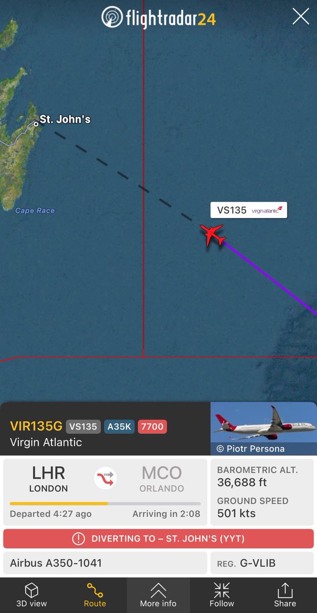 #VS135 from London to Orlando diverting to St. John’s. Reason not yet known.  
fr24.com/VIR135G/353335…