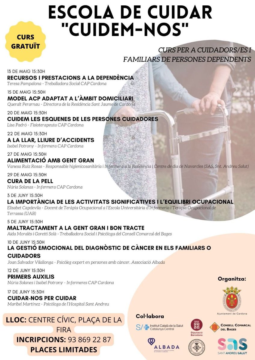 Avui hem començat la 3a edició de #escoladecures “cuidem-nos” de l’ <a href="/ajtcardona/">Ajuntament de Cardona</a> <a href="/icscatcentral/">ICS Catalunya Central</a> <a href="/icscat/">ICS. Generalitat</a> #noparem #CAPCardona