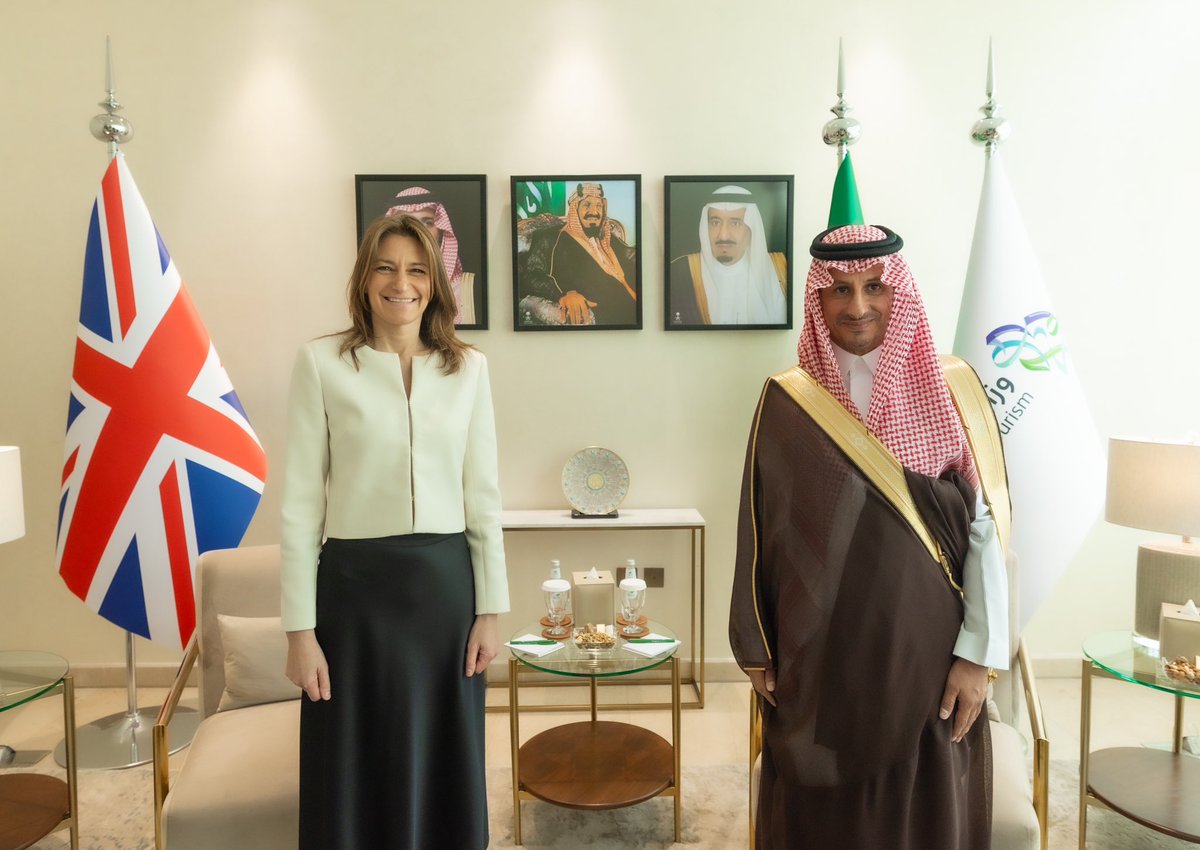 Today, I was honored to meet H.E. Secretary of State for Culture, Media and Sport in the United Kingdom @lucyfrazermp During our meeting, we discussed cooperation opportunities between the two nations and future plans that contribute to the prosperity of the tourism sector.