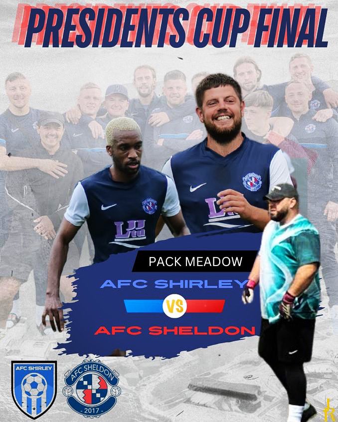 With both teams now settled in the final we have a game to look forward to in the final of the presidents cup:

AFC Sheldon v <a href="/afc/">Alex Clayton</a>.shirley ⚽️

Both teams know each other well set to be a cracker on bank hol Sunday 🙌🏻

Location - Pack Meadow, Coleshill 
KO - 2PM

UTS 💙💙