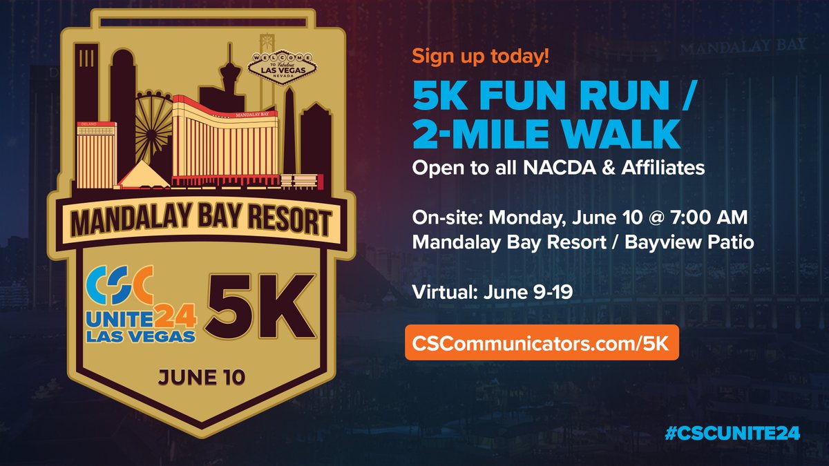 CollSportsComm's tweet photo. Sign up for the #CSCUnite24 Charity 5K Run/2 Mile Walk for either the in person or virtual option!  

This event is open to all CSC and NACDA &amp; Affiliates members and non-members as well.

Register at https://t.co/Mz0q95uJoY https://t.co/LveC4kW4JU