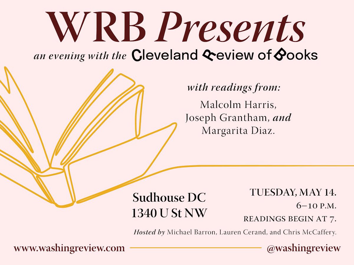 There is still time to RSVP to tomorrow evening’s “WRB Presents” at @sudhousedc, in tandem with @clereviewbooks. Readings from @BigMeanInternet, @MisterJGrantham, @diazmarg, and @ANickRees. Hosted by @CMccafe, @luxlotus, and @_michaelbarron. RSVP: eventbrite.com/e/wrb-presents…