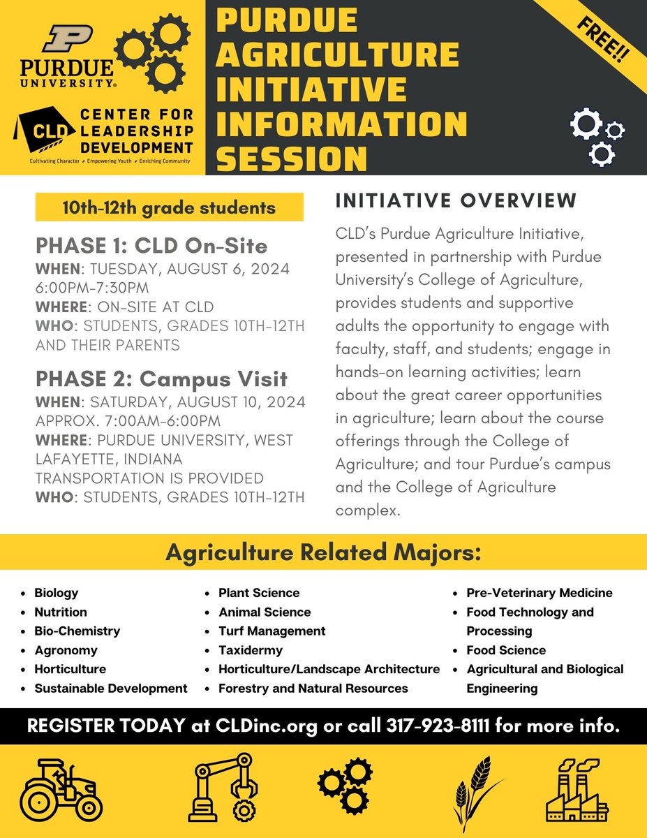 CLD's Purdue Agriculture Initiative provides students the hands-on experiences that play a crucial role in preparing the next generation of agricultural leaders and innovators. Click on the link below and register today!

cldinc.org/program/purdue…