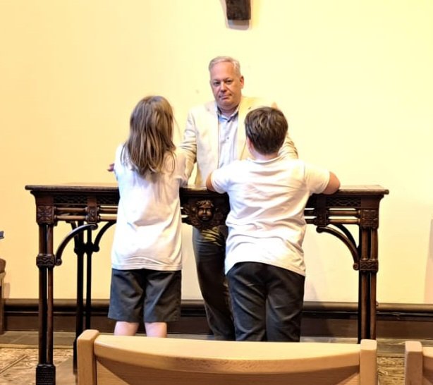 A lovely session this afternoon preparing for First Communions on Sunday. Harry and Isaac quickly found everything we needed to set up for the Eucharist.