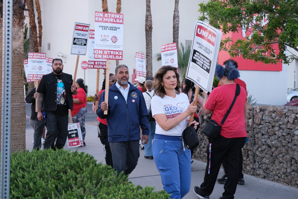 GeoForNevada's tweet photo. What an amazing weekend of joining striking union members on the picket line with Congressman Horsford, launching a Super Saturday canvass with wonderful volunteers, and celebrating nurses with the Philippine Nurses Association of Nevada. #GeoForNevada #SiSePuede https://t.co/xRD2mpYF0s