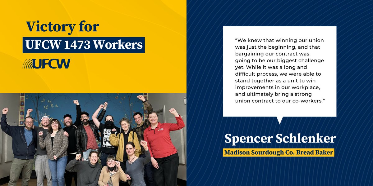 Nothing half-baked about this victory! Workers at Madison Sourdough Co. & members of @ufcw1473, have ratified their first union contract! The 3 year contract includes increases to base pay rates, guaranteed annual pay raises, & paid sick time. ➡️bit.ly/3UDM0yn