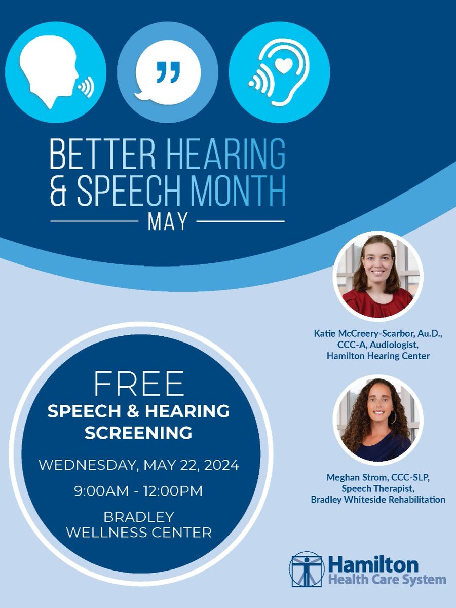 Join us on Wednesday, May 22nd from 9am-12pm for our hearing and speech event at Bradley Wellness Center. Our expert team will provide complimentary hearing and speech screenings to help improve your well-being. Be sure to mark your calendar, we cannot wait to see you there!