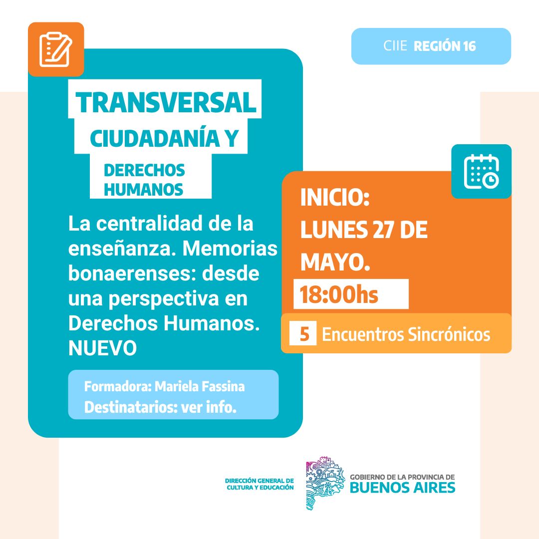 ciiectejedor's tweet image. TALLER DE CIUDADANÍA Y DERECHOS HUMANOS PARA DOCENTES DE TODOS LOS NIVELES Y MODALIDADES
Formulario de Inscripción en Facebook Ciie Carlos Tejedor, hoy 13 de mayo desde las 18 hs.