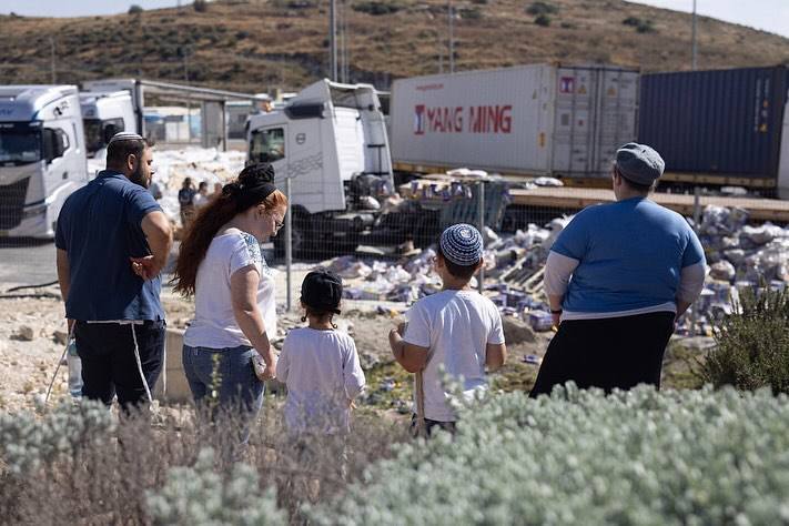 Timesofgaza's tweet photo. "Blocking the trucks is a noble and understandable act for anyone with a sound mind”

Aid on route to Gaza continues to be destroyed by Israeli settlers.

Since the beginning of the Israeli aggression, multiple incidents have been reported and documented. https://t.co/mPRnHEIjcw