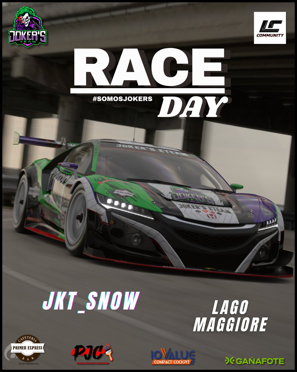 #GT7 #Raceday 
🏁 Ronda inaugural de <a href="/community_lc/">LC Community</a>, debutamos en división caballeros. 🏁

🚗| Honda NSX Gr3
🗺️| Lago Maggiore
👤| @JKT_Snow51
⏰| 23:00
🖌️| <a href="/AJSF_design/">AJSF_design</a>
🪧| <a href="/DanielMosteiro/">Daniel Mosteiro</a>
📺| Sigue la retransmisión en twitch.tv/safercaster

¡Cómo lo vamos a disfrutar!