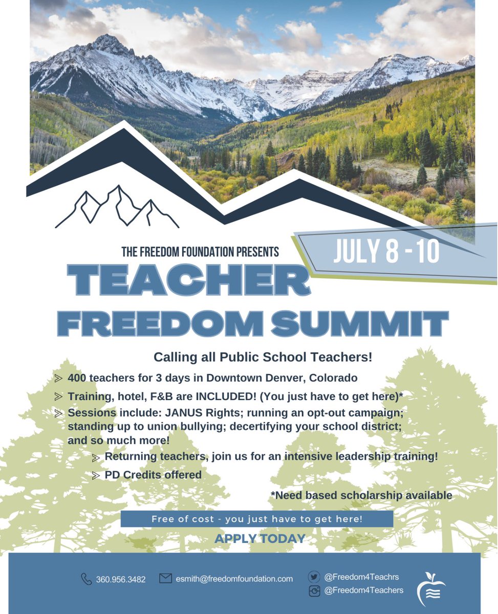 Teachers, if you are ready to fight back against the leftist-tide in education, come to the Teacher Freedom Summit this summer in Denver! Hotel and accommodations covered, as well as PD credits offered. Link below:
