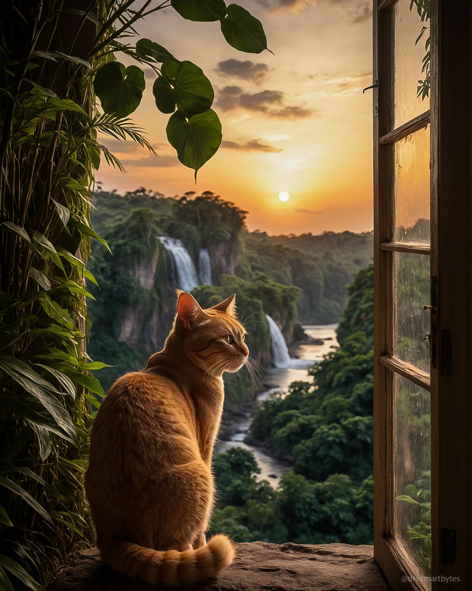dreamartbytes's tweet photo. Nature's beauty is a boundless canvas, each stroke a masterpiece of wonder and awe.
#catsoftheday #allart #digitalart #jungle #catinjungle #inspiration #aiart #aiartcommunity #aicrafted #fiction #art #creative #digitalcreation #cat #waterfall #sunset #catart #creativity #animals #fictionalworld