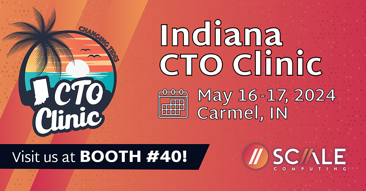 Scale Computing's Frank Seal and Tyler Hoberty will be at the Indiana CTO Clinic this week in Carmel. If you're a K12 #edtech professional headed to the event, stop by our booth! #virtualization #edgecomputing #scalecomputing bit.ly/3MXXl9k