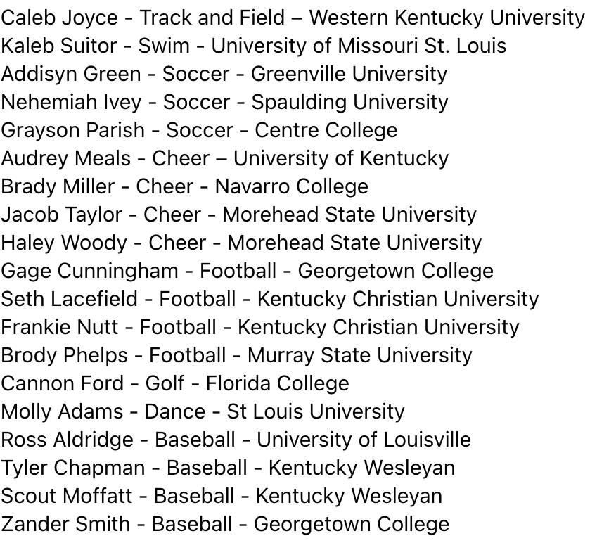 Congratulations to our athletes for their accomplishments and signing athletic college scholarships today!