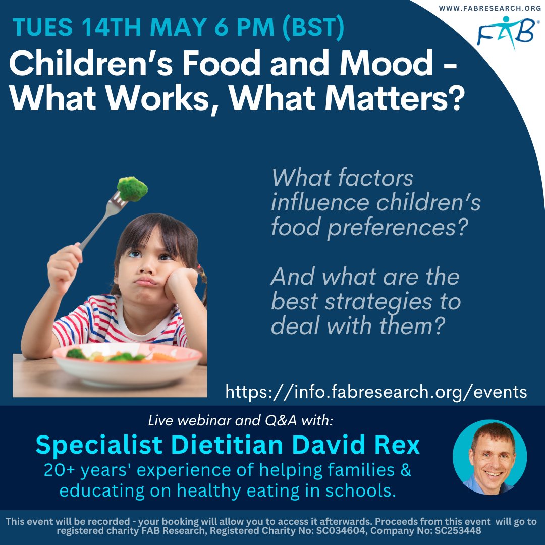 Join us & learn -How to encourage healthier food choices for 'difficult eaters' - avoiding the trap of making food a battleground -Ways to improve children’s relationships with food -To encourage critical thinking about the food system info.fabresearch.org/events/childre…